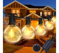 WoskjXas Solar Festoon Lights String 12M/39.4FT with 20 LEDs Shatterproof Bulbs, IP65 Waterproof Festoon String Lights Outdoor 8 Modes Garden Bulb String Lights Outside for Christmas Patio[warm white]