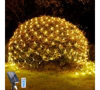 WoskjXas Solar LED Net Lights, 198 LED Mesh Fairy Lights, 8 Modes, 6.6 Ft x 9.8 Ft Garden Net Curtain Light, Remote Control, Waterproof - Ideal for Balcony Fence Christmas Decor (2M*3M, Warm White)