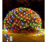 WoskjXas Solar LED Net Lights, 198 LED Mesh Fairy Lights, 8 Modes, 6.6 Ft x 9.8 Ft Garden Net Curtain Light, Remote Control, Waterproof - Ideal for Balcony Fence Christmas Decor (2M*3M, Colorful)