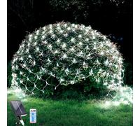 WoskjXas Solar LED Net Lights, 96 LED Mesh Fairy Lights, 8 Modes, 4.9 Ft x 4.9 Ft Garden Net Curtain Light, Remote Control, Waterproof - Ideal for Balcony Fence Christmas Decor (1.5M*1.5M, White)