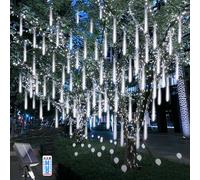 WoskjXas Solar Meteor Lights, 11.8 Inch 10 Tubes 240LEDs Decorative Christmas Lights, Waterproof with Remote Control for Home, Garden, Fence Decor