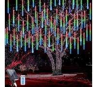 WoskjXas Solar Meteor Lights, 11.8 Inch 10 Tubes 240LEDs Meteor Christmas Lights, Garden Decorative Meteor Light Waterproof with Remote Control for Decorating Home, Garden, Fence, Christmas