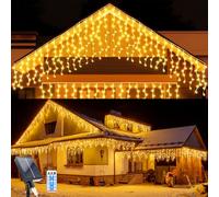 WoskjXas Solar String Lights, 17Ft Waterproof Icicle Lights 256 LED Icicle Fairy Light 32 Pcs Hanging Curtain String Lights 8 Modes Waterfall String Light with Remote for Christmas Party (17Ft)