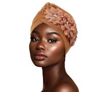 Wosois HeadWrap Hair Turbans African Turban Flower Pearl Crystal Twisted Head Turban for Women Fashion (Brown)
