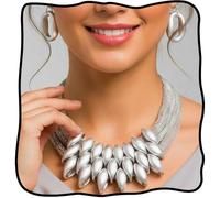 Wosois Statement Necklace Set, Gold Leaf Design with Mesh Chain, Matching Drop Earrings, One Size, Acrylic, No Gemstone