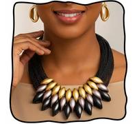 Wosois Statement Necklace Set, Gold Leaf Design with Mesh Chain, Matching Drop Earrings, One Size, Acrylic, No Gemstone