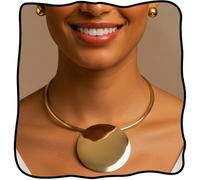 Wosois Statement Necklace Set with Large Gold Disc Pendant and Stud Earrings, Choker Style,Metallic Finish, One Size, Metal, No Gemstone