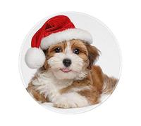 Wostery Puppy Dog Christmas Santa Hat Print Round Mouse Pad Mouse Mat Non-Slip Rubber Base Mousepad for Computer Office Home
