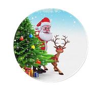 Wostery Santa Claus Reindeer Print Round Mouse Pad Mouse Mat Non-Slip Rubber Base Mousepad for Computer Office Home