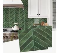 WoStick Green Peel and Stick Wall Tiles, Premium 2.5mm Thick Chevron Stick on Tiles, Waterproof Self Adhesive Wall Tile for Kitchen and Bathroom, 32x25cm, 5 Sheets/Pack