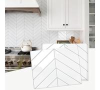 WoStick White Peel and Stick Wall Tiles, Premium 2.5mm Thick Chevron Stick on Tiles, Waterproof Self Adhesive Wall Tile for Kitchen and Bathroom, 32x25cm, 5 Sheets/Pack