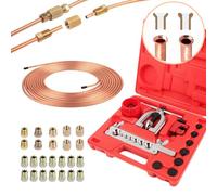 Wostore 25 FT 3/16" Copper Coated Brake Line Kit with 24 Brass Fittings & Double/Single Flaring Tool Kit, Complete Brake Line Repair Solution for Cars, Trucks, Motorcycles