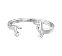 WOSTU Animal Open Adjustable Ring Playful Cat Dachshund Snake Koi Fish Hummingbird Bat Heart Feather Stacking Ring for Women, Sterling Silver Plated Pet Memorial Jewelry Gift for Cat Lovers, Brass, No