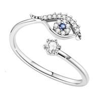 WOSTU Evil Eye Open Adjustable Ring for Women Thin Stackable Hamsa Eye Ring with Blue Zircon Lucky Protection Stacking Band Style Ring Jewelry Gifts for Daughter Mom Grandma Her