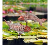Wosuine Outdoor Statues Garden Koi Fish Decor, 2pcs Antique Copper Koi Fish Sculpture for Pond Lawn Patio Porch Yard Decor Home House Ornaments, Birthday Gardening Gifts for Grandma Women