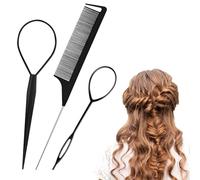 Wosyoodo 3pcs Topsy Tail Hair Tool, Hair Looping Tool Hair Braiding Tool with Rat Tail Comb, Tail French Braid Loop Tool, Fast Hair Styling Accessories, Hair Braiding Tool for Making Hair Style