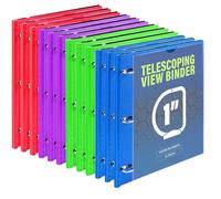 WOT I 12-Pack Telescoping 3 Ring Binder 1 Inch, Expandable Flexible Binder - Patented Design for Easy Portability, Holds 225 Sheets, Perfect for School, Office&Home Organization, Blue+Green+Red+Purple