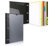 WOT I All-in-one Telescoping Binder Notebook, Refillable 3 Ring Binder with Customized Front Cover+Catalog Back Pocket+5 Subject Dividers+Movable Pocket Folder+60 Sheets Notepaper, Black