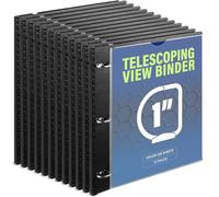 WOT I Telescoping 3 Ring Binder 1 Inch 12PCS Black, Flexible Binder with Expandable Spine+Customized Front Cover+Clear Catalog Pocket, Holds 225 Sheets