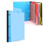 WOT I Telescoping Project Organizer, Refillable 3 Ring Binder Folder with Customized Front Cover+Clear Catalog Pocket+Pockets Dividers+Snap Button Pouch, Blue