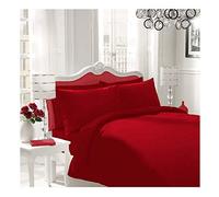 WOT NON IRON Luxury Parcale Plain Dyed Duvet Cover & 2 Pillow Cases Bed Set (Red, Double)
