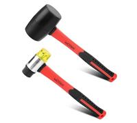 WOTAHI 2-Piece Hammer Set - 16 oz Rubber Mallet Hammer and 35 mm Double-Faced Soft Hammer with Solid Head and Soft Grip Fiberglass Handle,2 Piece Rubber Mallet Set