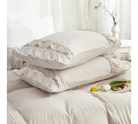Wotcsil Beige Ruffled Pillow Cases 2 Pack, Soft Brushed Microfiber Pillowcases Standard Size 50x75cm Pillow Covers with Envelope Closure, Beige