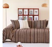 Wotcsil Chenille Throw Blanket Large Boho Throw Sofa Slipcovers Stripes Pattern Bed Throw Blanket Sofa Covers for 2 3 4 Seater Bedspread Throw Couch Covers for Dogs Pets Cats (Brown, 180 x 260 cm)