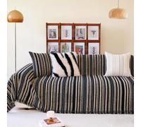 Wotcsil Chenille Throw Blanket Large Boho Throw Sofa Slipcovers Stripes Pattern Bed Throw Blanket Sofa Covers for 2 3 4 Seater Bedspread Throw Couch Covers for Dogs Pets Cats (Black, 180 x 300 cm)