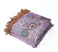 Wotcsil Cotton Bed Throw Blanket Double-sided Boho Throw Floral Leaf Patterned Sofa Throw Blanket Large Boho Bed Throw Bohemian Bedspread with Tassels for Sofa Bed Armchair, Purple, 200x230cm