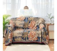 Wotcsil Cotton Boho Throw Blanket for Sofas Large Bohemian Sofa Throw Blanket Boho Bedspread Floral Botanical Leaf Patterned for Bed Armchair Couch, Forest-Brown, 150x200cm
