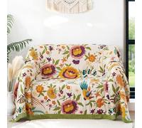 Wotcsil Cotton Boho Throw Blanket for Sofas Large Bohemian Sofa Throw Blanket Boho Bedspread Floral Botanical Leaf Patterned for Bed Armchair Couch, Golden Phoenix, 200x230cm