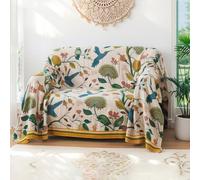Wotcsil Cotton Boho Throw Blanket for Sofas Large Bohemian Sofa Throw Blanket Boho Bedspread Floral Botanical Leaf Patterned for Bed Armchair Couch, Bird Paradise, 200x230cm