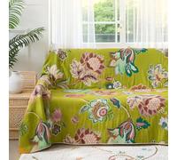 Wotcsil Cotton Boho Throw Blanket for Sofas Large Bohemian Sofa Throw Blanket Boho Bedspread Floral Botanical Leaf Patterned for Bed Armchair Couch, Floral-Green, 200x230cm