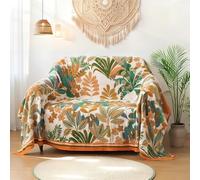 Wotcsil Cotton Boho Throw Blanket for Sofas Large Bohemian Sofa Throw Blanket Boho Bedspread Floral Botanical Leaf Patterned for Bed Armchair Couch, Banana Leaves, 150x200cm