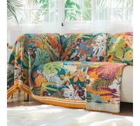 Wotcsil Cotton Boho Throw Blanket for Sofas Large Bohemian Sofa Throw Blanket Boho Bedspread Floral Botanical Leaf Patterned for Bed Armchair Couch, Mallow-Green, 200x230cm