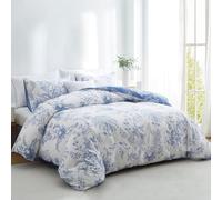 Wotcsil Floral Duvet Cover Super King White Blue Floral Bedding Set Botanical Garden Flowers Leaves Print Duvet Cover 220x260 cm with 2 Pillowcases 50x75 cm