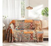 Wotcsil Throws for Sofas Large Boho Blanket Throws Cotton Woven Jacquard Blanket for 2 3Seater Couch Sofa Double-Sided 150x200cm Muslin Quilt Bohemian Bed Cover with Floral Pattern, Patchwork