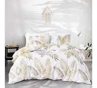 Wotcsil Tropical Leaves King Size Duvet Sets 3 Pcs Duvet Cover Golden Leaf Bedding Botanical Pattern Bedding Duvet Cover Sets with Zipper Closure, King, Gold