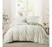 Wotcsil White Cotton Bedding Double Size Floral Duvet Cover Set Green Flowers Leaves Botanical Bedding Set Aesthetic Leaf Garden Print Duvet Cover 200x200cm with 2 Pillowcases 50x75cm
