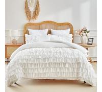 Wotcsil White Ruffle Duvet Cover Set Super King Girls Women Ruffle Edge Frilly Bedding Soft Plain Duvet Set Multi-Layers with Pillowcase