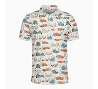 WOTDKG Funny Golf Shirts Skull Hawaiian Polo Shirts for Men, Cartoon Pattern, Multicolour, Casual, Collared Neck, Short Sleeve