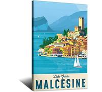 WOTDKG Metal Tin Sign Italy Malcesine Lake Garda Vintage Travel Tin Sign Rustic Decor Cave Coffee Shop Bar Bedroom Home Wall Decor Tin Sign 20x30CM