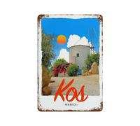 WOTDKG Metal Tin Sign,Kos Greece,Tin Sign Vintage Rustic Decor Cave Coffee Shop Bar Bedroom Home Wall Decor Nostalgic Tin Sign(20x30cm 8x12 inch-A1