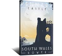 WOTDKG Metal Tin Sign Wales Pennard Castle Vintage Travel Tin Sign Rustic Decor Cave Coffee Shop Bar Bedroom Home Wall Decor Tin Sign 30x43CM