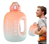 WOTEG Half Gallon Water Bottle With Straw - 2L Running Bottle with Silicone Straw - Gradient Color Big Water Bottle Sports Ton Barrel for Hiking School Travel Fitness and Sports