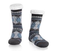 WOTENCE Men's Slipper Socks Fleece Lined Cozy Extra Thick Slipper Socks Winter Non-Slip Home Socks for Men（Light Blue Snowflake）