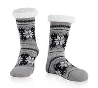 WOTENCE Men's Slipper Socks Fleece Lined Cozy Extra Thick Slipper Socks Winter Non-Slip Home Socks for Men(Grey snowflake)