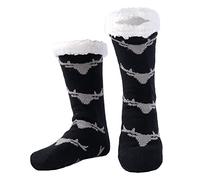 WOTENCE Men's Slipper Socks Fleece Lined Cozy Extra Thick Slipper Socks Winter Non-Slip Home Socks for Men (Black Deer-a)