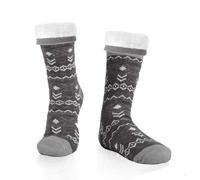 WOTENCE Mens Slipper Socks Fleece-lined Winter Warm Cozy Home Socks Non Slip Socks with Gel Grips (Grey Stripe)